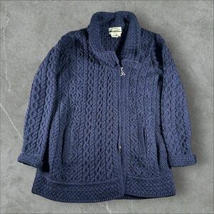 Aran Crafts Sweater Womens Large P Purple Cable Knit Fisherman Ireland Cardigan